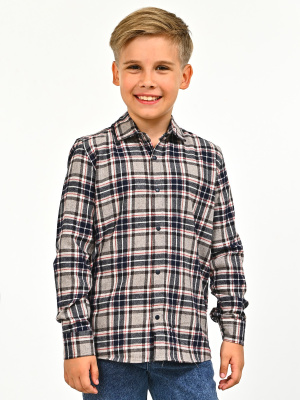 2708 Рубашка д/м клетка (темно-синий,бежевый весь размерный ряд)