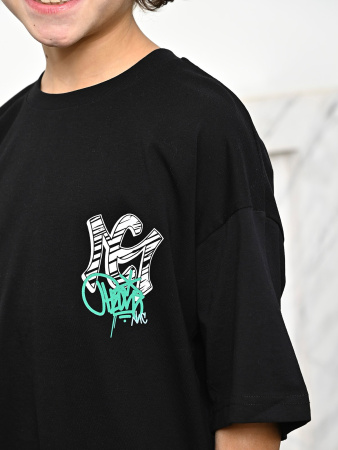 3016 Футболка д/м оверсайз (черный весь размерный ряд)