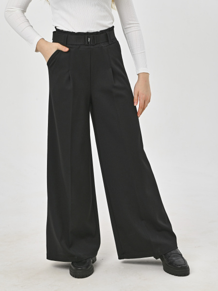 1106K Брюки палаццо д/д (черный весь размерный ряд)