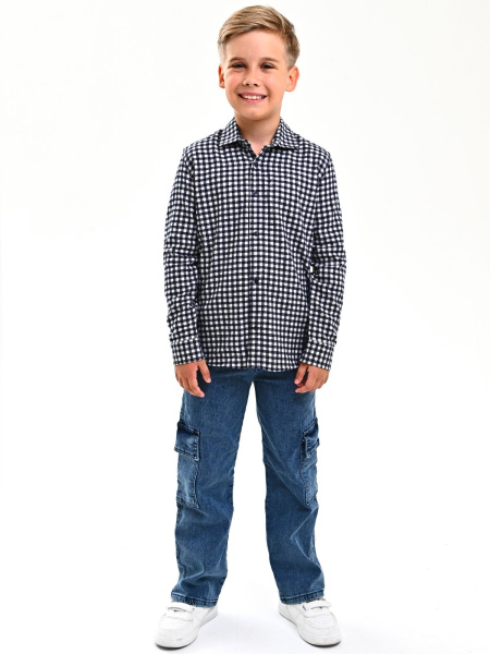 2702 Рубашка д/м клетка  (белый,черный весь размерный ряд)