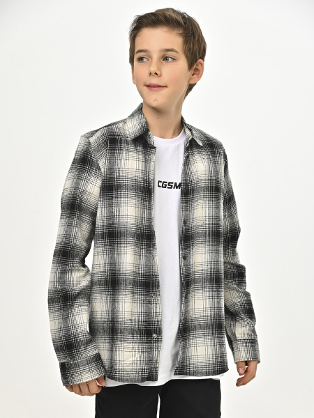 2700 Рубашка д/м клетка  (черный,кремовый весь размерный ряд)