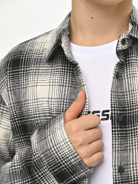 2700 Рубашка д/м клетка  (черный,кремовый весь размерный ряд)