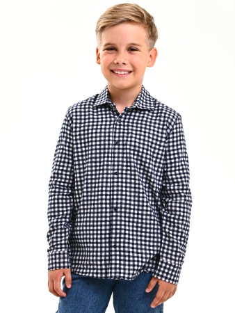 2703 Рубашка д/м клетка  (белый,черный весь размерный ряд)