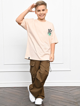 3016 Футболка д/м оверсайз (бежевый весь размерный ряд)