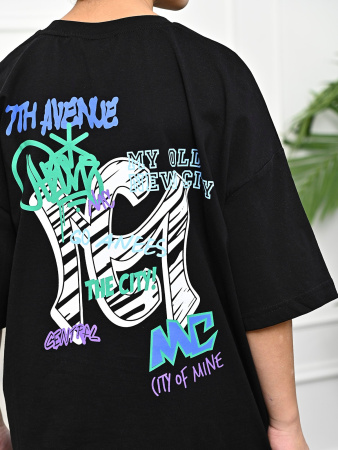 3016 Футболка д/м оверсайз (черный весь размерный ряд)