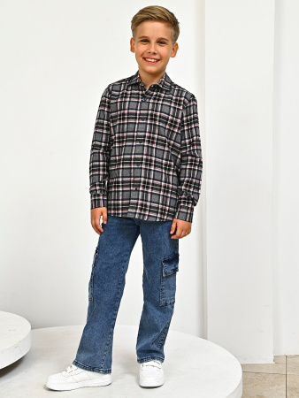 2710 Рубашка д/м клетка (серый весь размерный ряд)