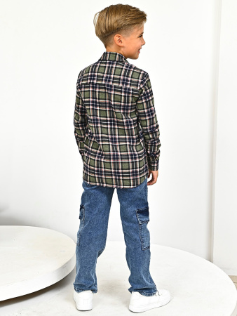 2709 Рубашка д/м клетка (зеленый весь размерный ряд)