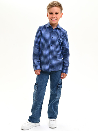 2702 Рубашка д/м клетка  (синий,голубой весь размерный ряд)