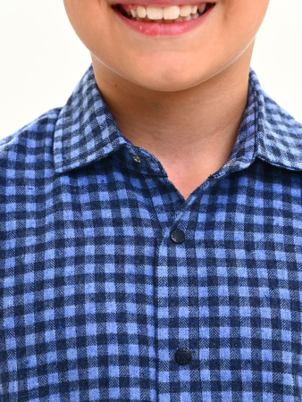 2702 Рубашка д/м клетка  (синий,голубой весь размерный ряд)