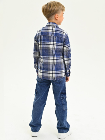 2693 Рубашка д/м клетка  (синий,кремовый весь размерный ряд)