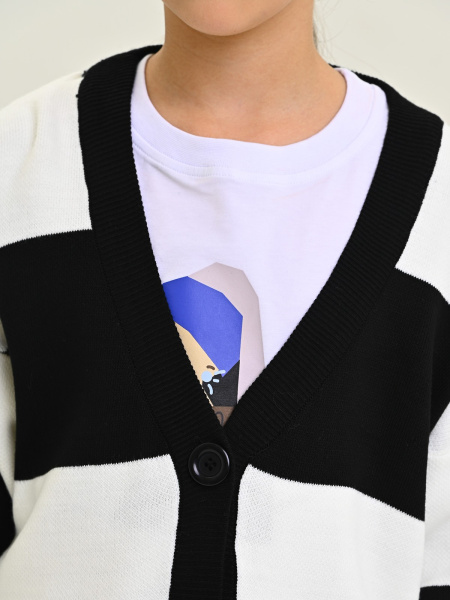 202206 Кардиган д/д (белый,черный 164)