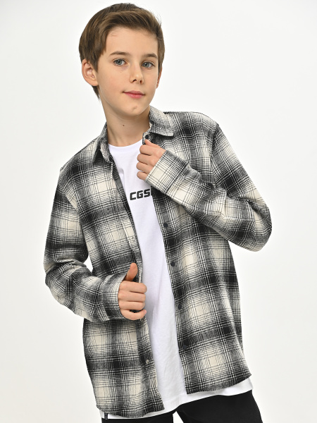 2700 Рубашка д/м клетка  (черный,кремовый весь размерный ряд)