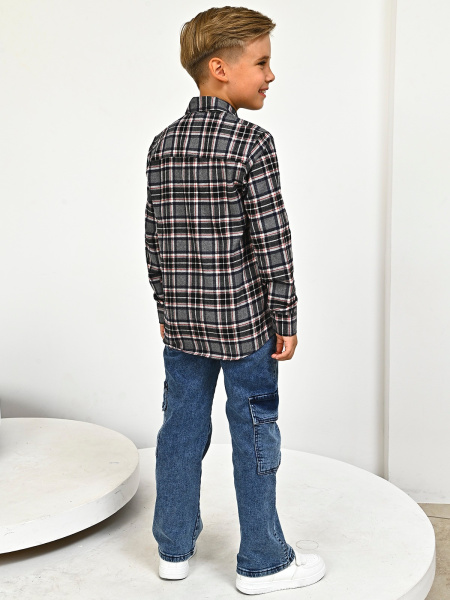 2710 Рубашка д/м клетка (серый весь размерный ряд)