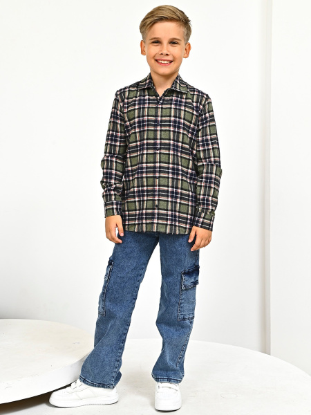 2709 Рубашка д/м клетка (зеленый весь размерный ряд)