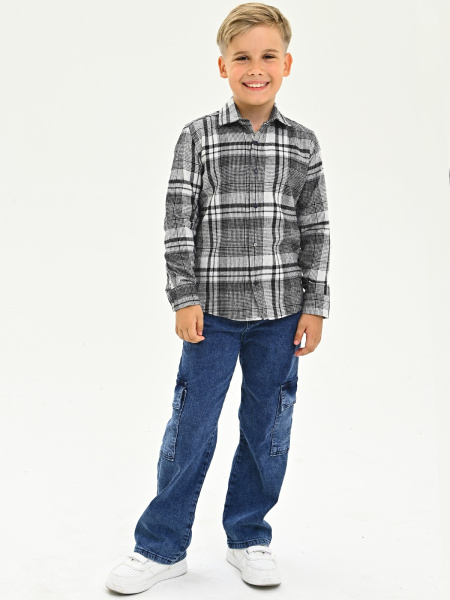 2694 Рубашка д/м клетка  (черный весь размерный ряд)