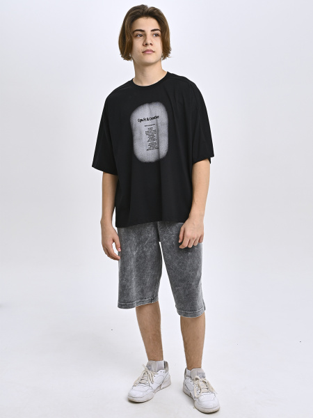 5445 Футболка оверсайз д/м (черный весь размерный ряд)