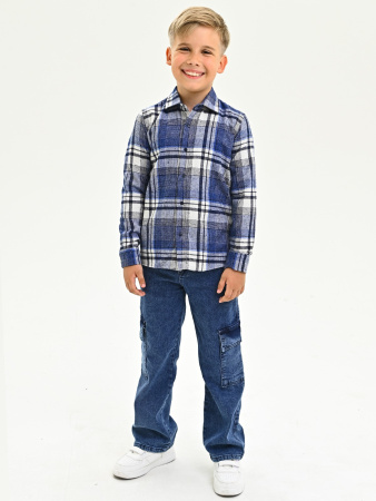 2693 Рубашка д/м клетка  (синий,кремовый весь размерный ряд)